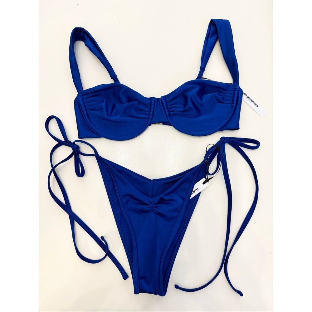 Hard Swimwear Chloe Belize Blue Bikini Tie Side Bikini Bottom Medium NWT